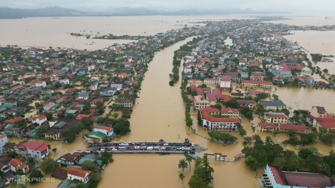 Nhiều địa phương tại Quảng Bình bị ngập sâu do ảnh hưởng bảo Trà Mi. Ảnh: Võ Thạnh